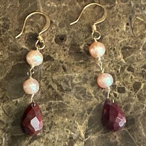 Fresh water pink pearls teardrop faceted 14kt gold filled Dangle Earrings
